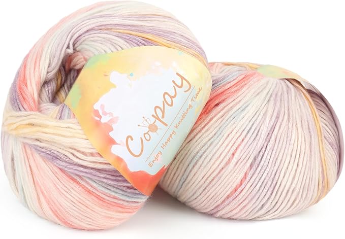 Coopay Yarn for Crocheting Knitting, Gradient Cake Yarns, 2 × 3.53oz - 240yds - 50% Cotton 50% Acrylic Ombre Yarns, Gradient Crochet Yarn for Blankets, Shawls, Scarves (204 Lavender)