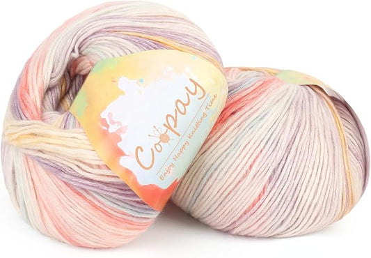 Coopay Yarn for Crocheting Knitting, Gradient Cake Yarns, 2 × 3.53oz - 240yds - 50% Cotton 50% Acrylic Ombre Yarns, Gradient Crochet Yarn for Blankets, Shawls, Scarves (204 Lavender)