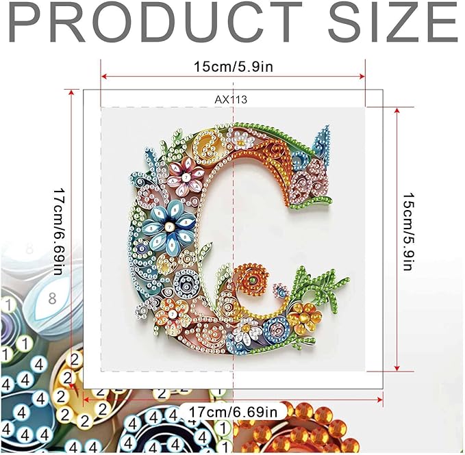 MVVMTOP Diamond Painting Kit, 5D DIY Letter C, Special Shape Crystal Artificial Diamond Art Partial Mosaic Handicraft for Beginners, Wall Decor Gift for Bedroom, Office, Living Room 6.7x6.7in