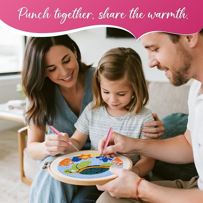 Punch Needle Kit for Beginner, 2-Pack Turtle & Sea Horse Punch Embroidery Starter Set with Instructions – Yarn Needle Punch Craft for Xmas Gift Idea & Home Wall Decor
