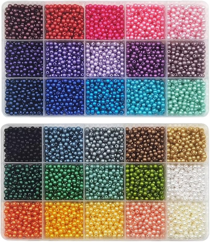 INSPIRELLE 5400 Pieces 4mm Pearl Beads 30 Colors Plastic Spacers Beads for Jewelry Making and Crafting