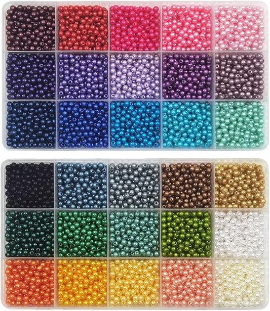 INSPIRELLE 5400 Pieces 4mm Pearl Beads 30 Colors Plastic Spacers Beads for Jewelry Making and Crafting