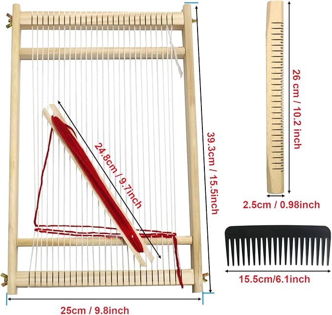 Weaving Loom Kit,Wooden Multi-Craft Weaving Loom Tapestry Loom Large Frame 9.85x 15.5inch,DIY Hand-Knitting Weaving Machine with Loom Stick Bar for Kids, Adult and Beginners Handcraft Loom