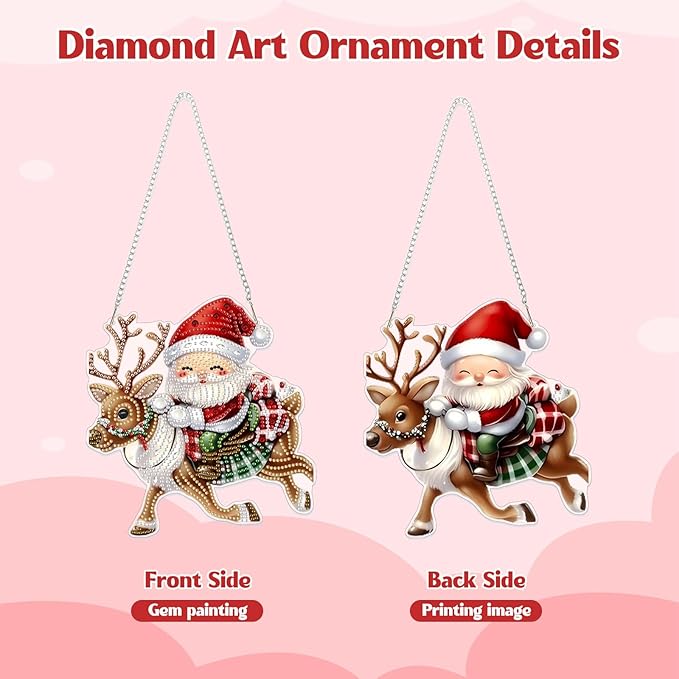 GHHKUD Hanging Diamond Art Santa Claus and Reindeer Pendants Kits, DIY Hanging Decoration Double Sided Christmas Diamond Pinting Ornaments for Adults Kids Gifts for Home Decor
