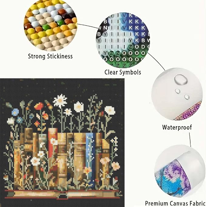 GEMFAMILY Books Diamond Painting Kits for Adults Beginner,5D Flower Diamond Art Kits for Adults,DIY Round Full Drill Diamond dots Painting for Home Wall Decor 13.8 x 13.8 Inch