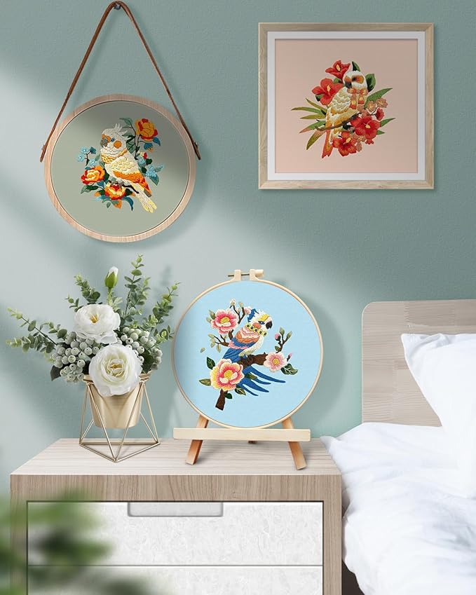 TINDTOP Embroidery Kit for Adult Beginners, Parrot Embroidery Stitch Practice kit Include Embroidery Cloth Hoops Threads for Craft Lover Hand Stitch