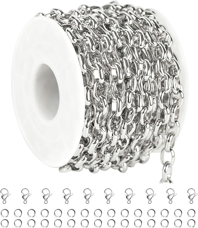 UMAOKANG 16.4 Feet Stainless Steel Jewelry Making Chain Oval Chains Bulk with Jewelry Findings Men and Women Necklace DIY