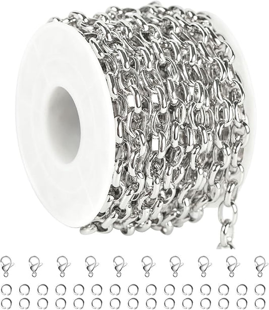 UMAOKANG 16.4 Feet Stainless Steel Jewelry Making Chain Oval Chains Bulk with Jewelry Findings Men and Women Necklace DIY