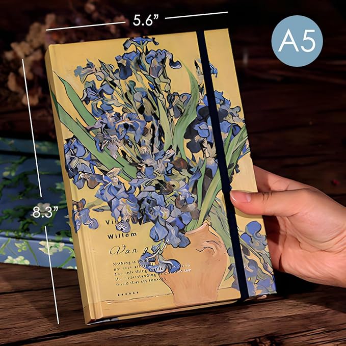 Blank Journal Notebook, Art Journal, Sketch book, 130gsm, Thick Paper Sketchbook, A5, Hardcover Drawing Notebook, Blank Page, Lay Flat, Unlined, Van Gogh Irises, Sketch Books for Adults