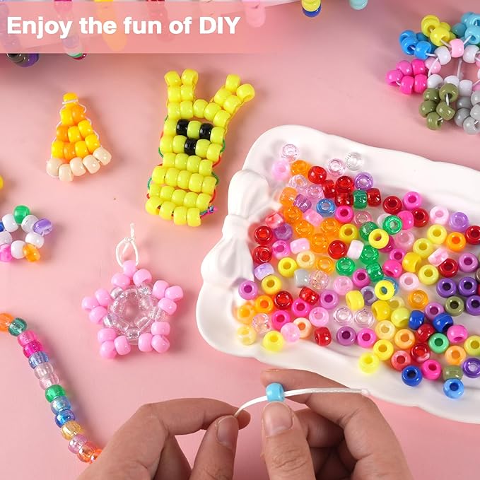 1000Pcs Pony Beads for Bracelets, Multi-Colored Plastic Pony Beads Bulk, 6×9mm Friendship Bead for Jewelry Making for DIY Hair Braiding Keychains Necklaces Crafts Party Supplies