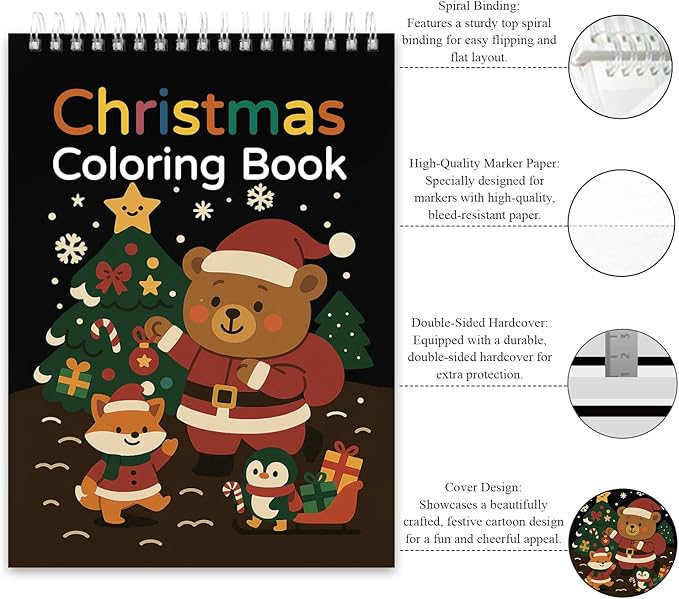 fuxi christmas coloring books for kids ages 8-12, 60 sheets (73lb/120gsm) blank sketchbook + 50 designs blank coloring book, coloring supplies & art supplies for kids.