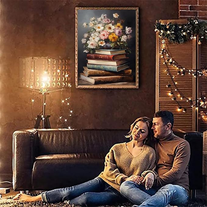Stamped Cross Stitch Kits for Adults - Book Flower Embroidery Kits for Beginners Adults,11 CT Patterns Dimensions Counted Cross Stitch Kits for Adults Arts Craft 12x16 inch