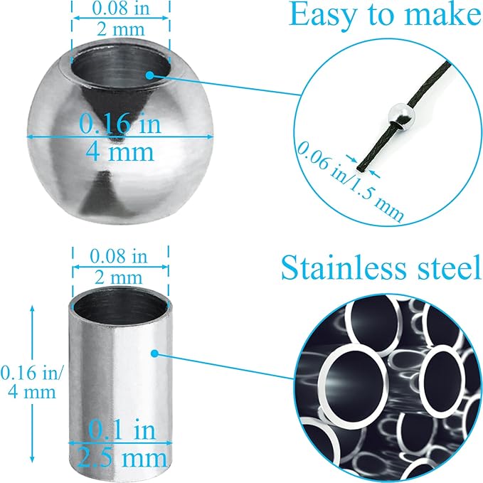 Ourtroness Morse Code Bracelet Making Kit, Includes Stainless Steel Round Spacer Beads, Long Tube Beads, Morse Code Decoding Card and Waxed Cord for DIY Jewelry Making(4mm)