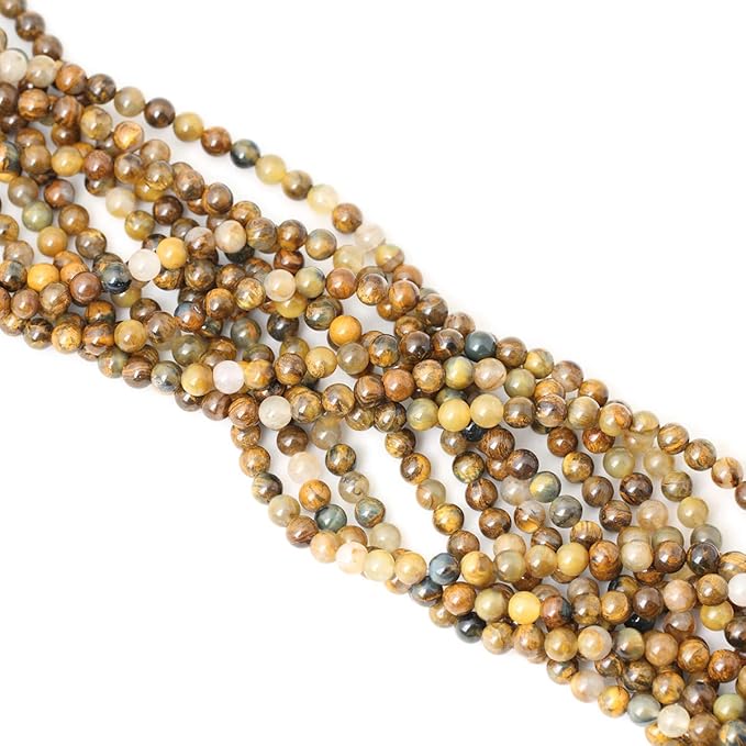 cheavian 60pcs 6mm natural golden pietersite gemstone round loose beads stone beads for jewelry making diy findings 1 strand 15"