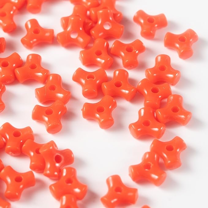 1300 Pcs Acrylic 10mm Plastic 3-Sided Kandi Tri Beads Tri-Shaped Beads Bone Beads Bulk for Wreath Candy Cane Rainbow Holiday Tree Decorations Bead Ornament Jewelry Making Kit (Opaque Red)