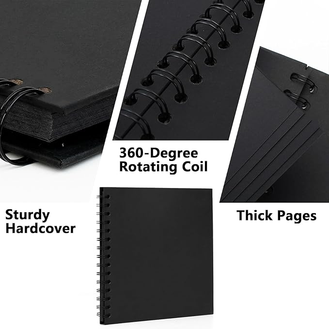 12X12 Inch DIY Scrapbook Photo Album, Kraft Blank Paper Scrap Book 100 Pages Memory Book for Wedding Family, Black