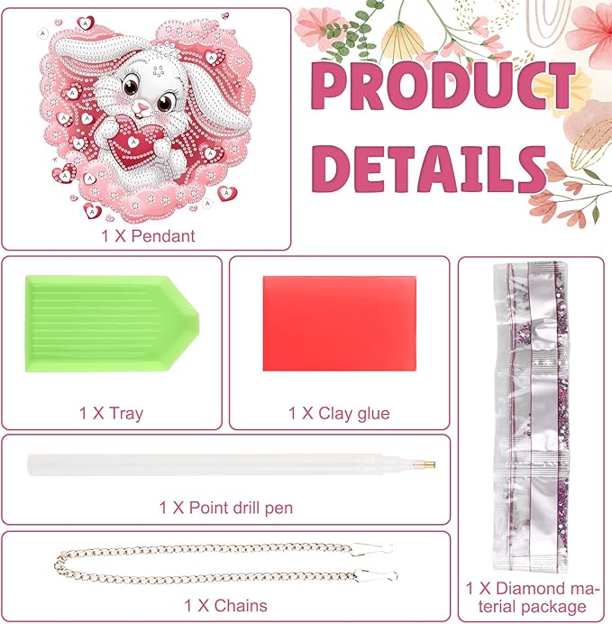 DOMROM Rabbit Diamond Art Hanging Kits for Adult Beginners, Special Shaped Crystal Diamond Painting Rabbit Pendant, DIY Diamond Art Suncatchers Animal for Home Garden Wall Decor Gift