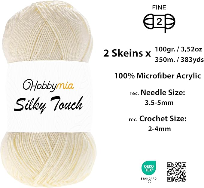 Silky Touch Acrylic Yarn - Soft Sport Weight Yarn for Crochet & Knitting - 100g / 383yds - 100% Microfiber Acrylic - Lightweight Fine Smooth Yarn(Brown - Cream, 2 Skeins)
