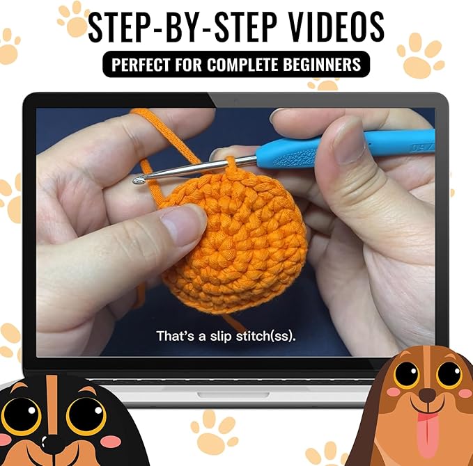 Nikolle Crochet Kit for Beginners with Step-by-Step Video Tutorials Crochet Animal Kit Crochet Starter Kits for Adults Kids - Dachshund(Black)