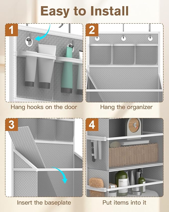 Hanging Yarn Storage Organizer, Large Capacity Knitting Yarn Organizer Storage with 5 Deep Pockets 13 Mesh Bags, Over The Door Yarn Holder for Knitting Needles Crochet Hooks, Grey