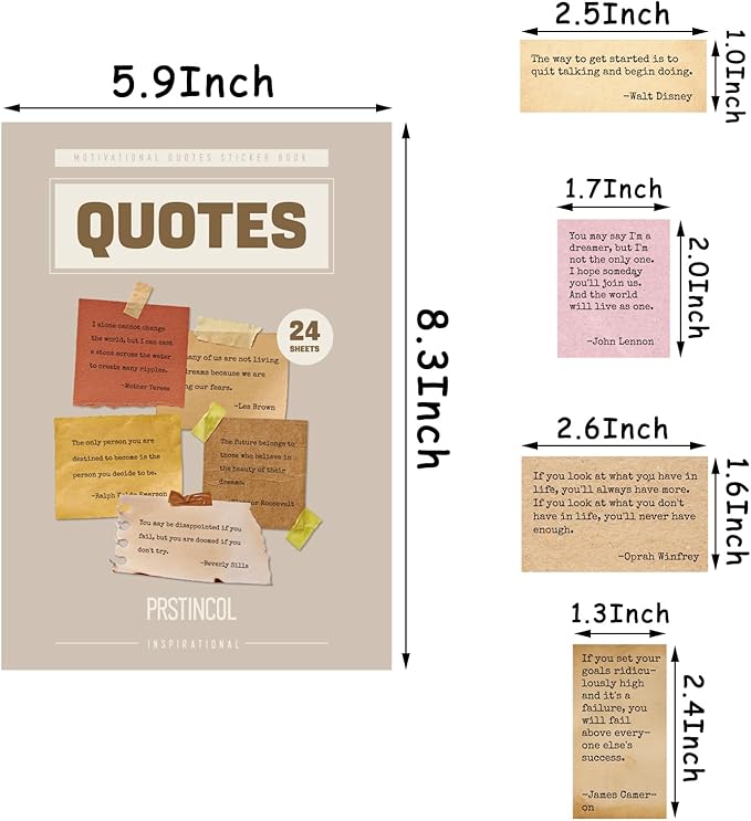 24 Sheets Vintage Motivational Quote Stickers Pad wtih Tweezer,246 Pcs Inspirational Typewriter Font Quotes Pad,Word Stickers for Scrapbook Junk Journal Bullet Journal DIY Craft Card Making