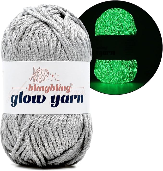 Glow in The Dark Yarn - 100g/3.5oz DK #3 Light Weight, Beginner-Friendly Crochet & Knitting Supplies (Grey, 1 Pack)