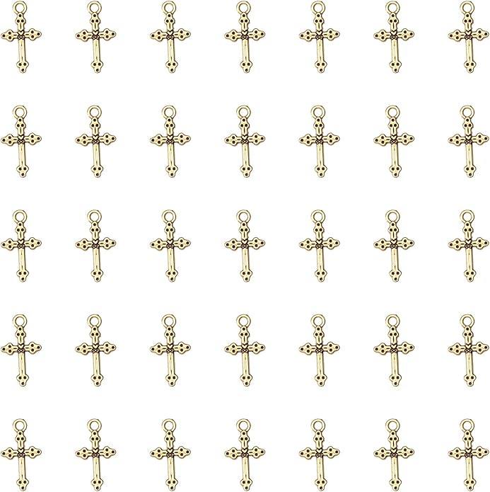 50 Pcs Vintage Crucifix Pendants Beading Charms with Hole Metal Religious Antique Silver Gold Bulk Cross for Jewelry Making Kit DIY Bracelet Necklace Earring Keychain Accessories Supplies