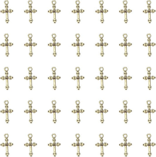 50 Pcs Vintage Crucifix Pendants Beading Charms with Hole Metal Religious Antique Silver Gold Bulk Cross for Jewelry Making Kit DIY Bracelet Necklace Earring Keychain Accessories Supplies