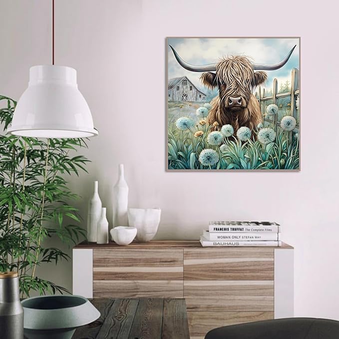 ARPADAMO Diamond Art Kits for Adults,5D Highland Cow Diamond Painting DIY Cow Diamond Art Diamond Painting Kits for Adult,Round Full Drill Diamonds, Diamond Art Kits for Home Decor-12x12inch