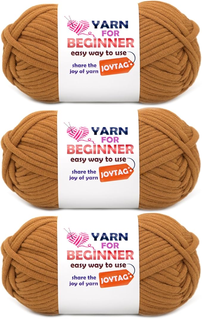 Caramel Brown Yarn for Crocheting and Knitting Cotton Crochet Knitting Yarn for Beginners with Easy-to-See Stitches Cotton-Nylon Blend Easy Yarn for Beginners Crochet Kit(3x50g)