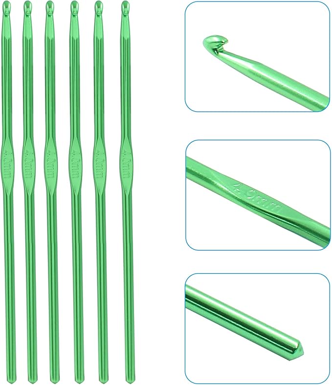 Cionyce 6 Pack Aluminum Crochet Hook 4mm US Size G (Size 6) Crochet Needle for DIY Craft Yarn Knitting Needles