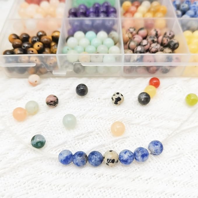 600pcs Natural Stone Beads Polished Beading 6mm Loose Beads Gemstone Crystal Energy Stone Healing Power for DIY Jewelry Making (6mm 15 Materials R1)