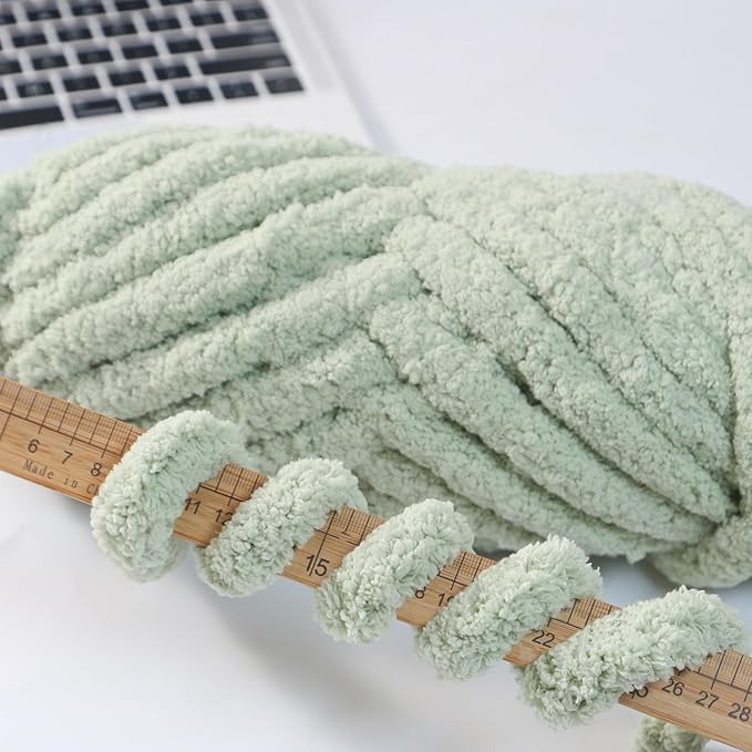 Chunky Chenille Yarn for Hand Knitting 8 Jumbo Pack Jumbo Chunky Yarn for Hand Soft Blanket Knitting, Bulky Thick Fluffy Yarn for Crocheting (Sage Green+Kitten Color)
