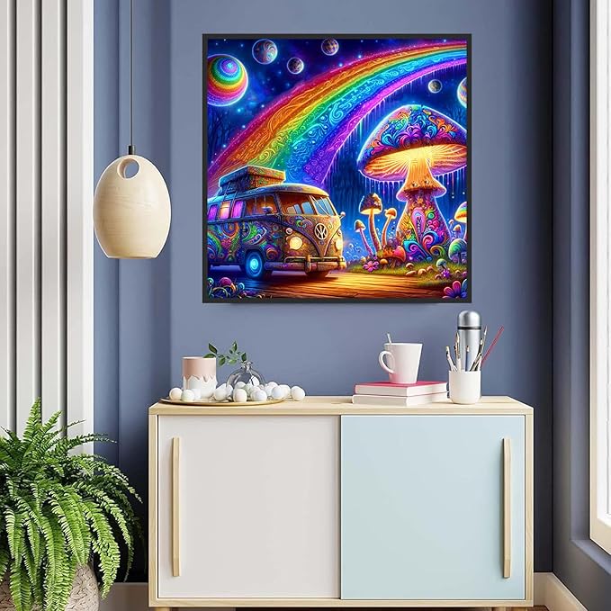 ijbnhd Mushroom Bus Diamond Painting Kits for Adults - Bus Diamond Art Kits for Adults,5D Diamond Painting Mushroom,DIY Full Drill Gem Art and Crafts Kits 14x14inch