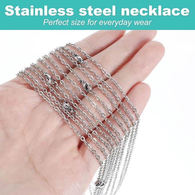 Silver Necklace Chain with Lobster Clasps, 18 Inches Stainless Steel Wire for Women, Jewelry Making Kit for DIY Supplies, Stainless Steel Necklace Chains for Jewelry Making（10）