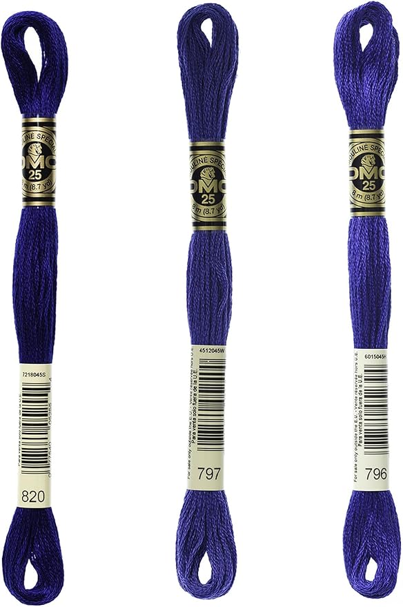 Generic DMC 6-Strand Embroidery Cotton Bundle - Royal Blue Color Family - 3 Skeins of Thread - 8.7yd Skeins