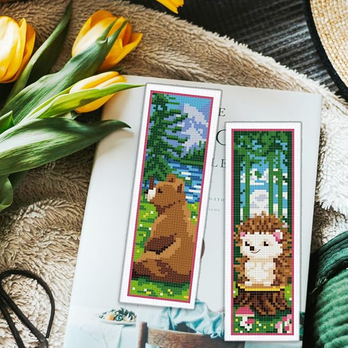 ORIGACH 6 Set Forest Animals Cross Stitch Bookmark Kits for Beginner, Animals Modern Stamped Cross Stitch Kits with Instructions for Adults Bookmarks Lovers