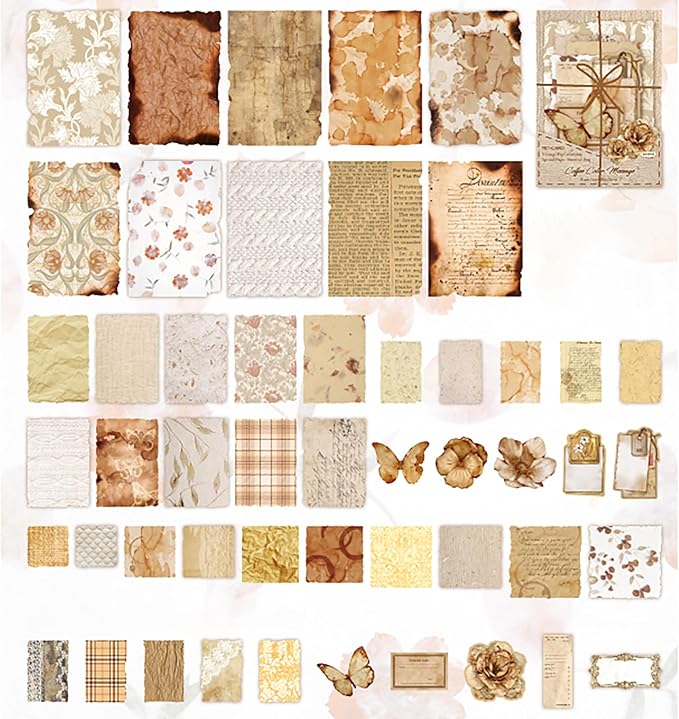 100 Sheets Vintage Scrapbook Papers Journaling Scrapbooking Supplies Kit junk journal supplies Decorative Craft Paper for Planner, Collage Paper Embellishment