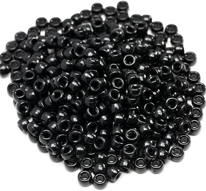 Gxueshan 1000 Pcs Acrylic Black Pony Beads 6x9mm Large Hole Pen Hair Kandi Beads Bulk for Friendship Bracelet Necklace Jewelry Making Earring Braiding Kit