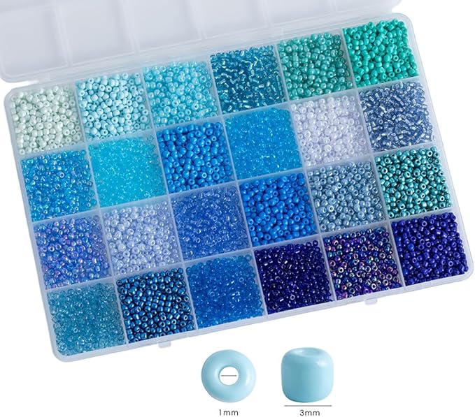 Blue Colors 3mm Seed Beads, 5200Pcs Glass Seed Beads Kit with Storage Box for DIY Necklace Bracelet Crafts