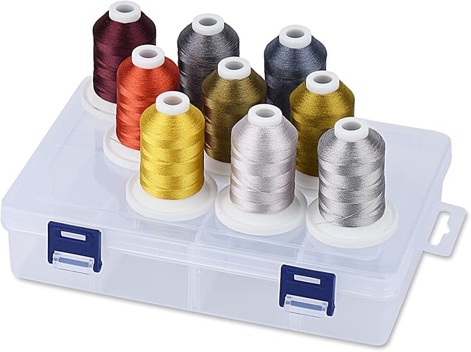 Simthread Embroidery Thread with Storage Box - 12 Options - 800 Yards/Spools, 9 Neutral Colors for Embroidery and Sewing Machine