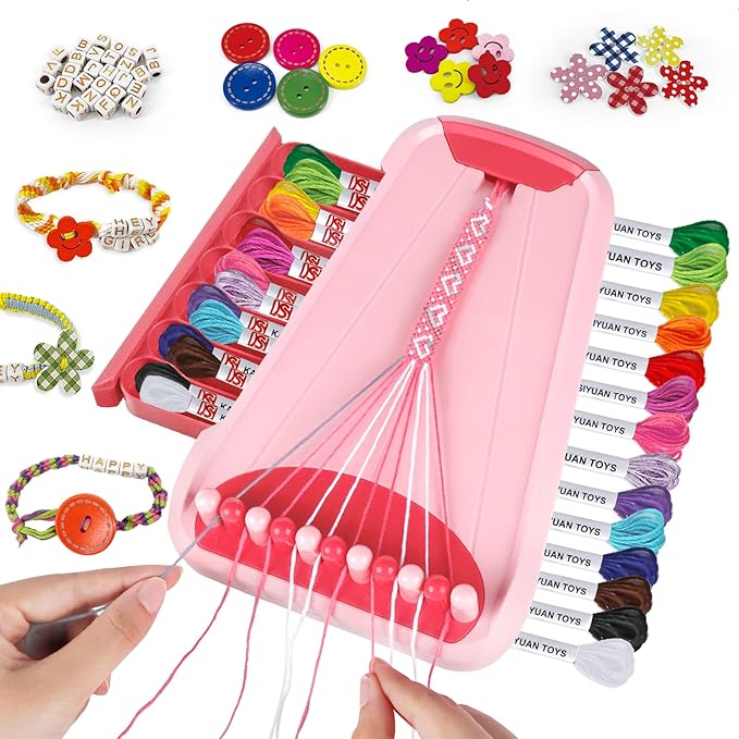 bracelet making kit for girls - friendship bracelet kit - christmas gifts for ages 6 7 8 9 10 11 12 year old girl birthday gifts, arts and crafts for kids ages 8-12 teen bracelets diy maker pink coral