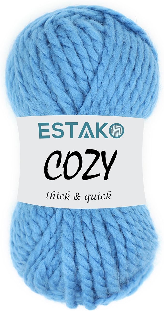 Estako Cozy Thick & Quick Yarn 20% Wool 80% Acrylic Soft Super Bulky Weight #6 Knitting and Crocheting Yarn 3.52 oz (100gr) 65 yds (60 m) (55303-Blue)