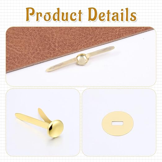 100 PCS Mini Brad Fasteners, and 300 Pieces Washers with Hole Punch, Round Paper Fasteners for Crafts Mini Brass Brads Metal Brad Split Pins Pastel for Paper Crafts DIY Scrapbooking Supplies (Gold)