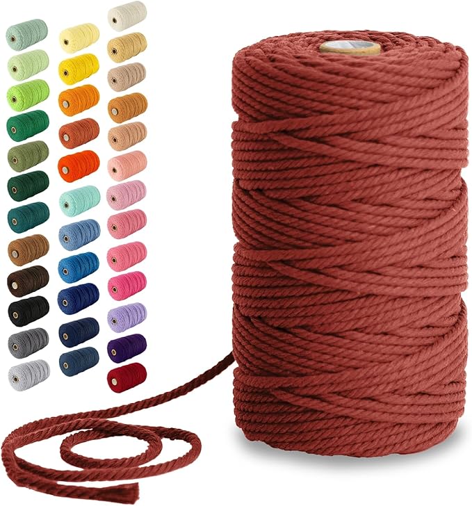 Nook Theory Macrame Cord - 4mm 109 Yards Cotton Rope, 3mm 5mm Yarn, String for Crafts, Perfect for Macrame Wall Hanging and Boho Decorations (Burnt Orange)
