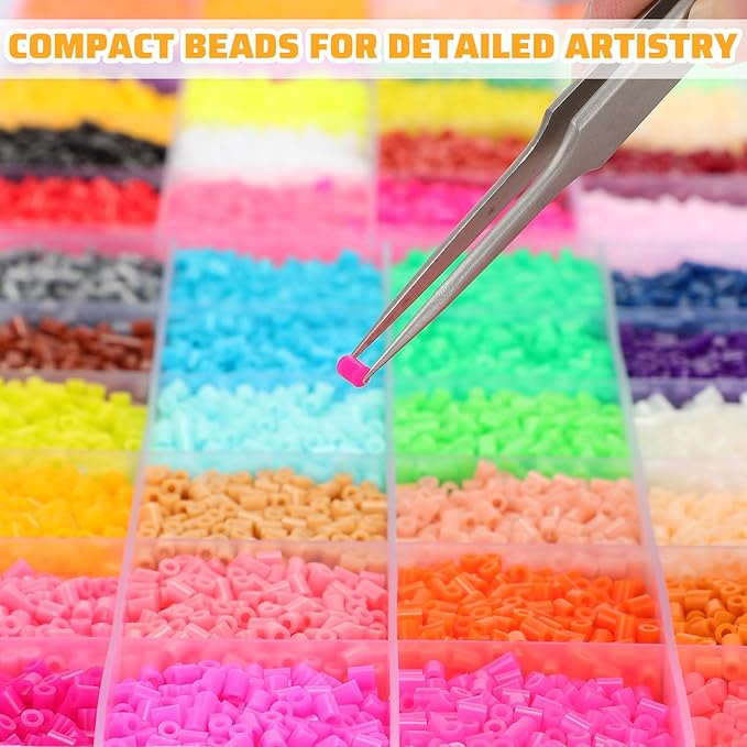 Lenwen 52000 Pcs Fuse Beads 96 Colors 2.6 mm Tiny Mini Fuse Beading Melty Beads with Pegboards Creative Refill Set Art Crafts for Girls Kids Beginners DIY Art Beading Party