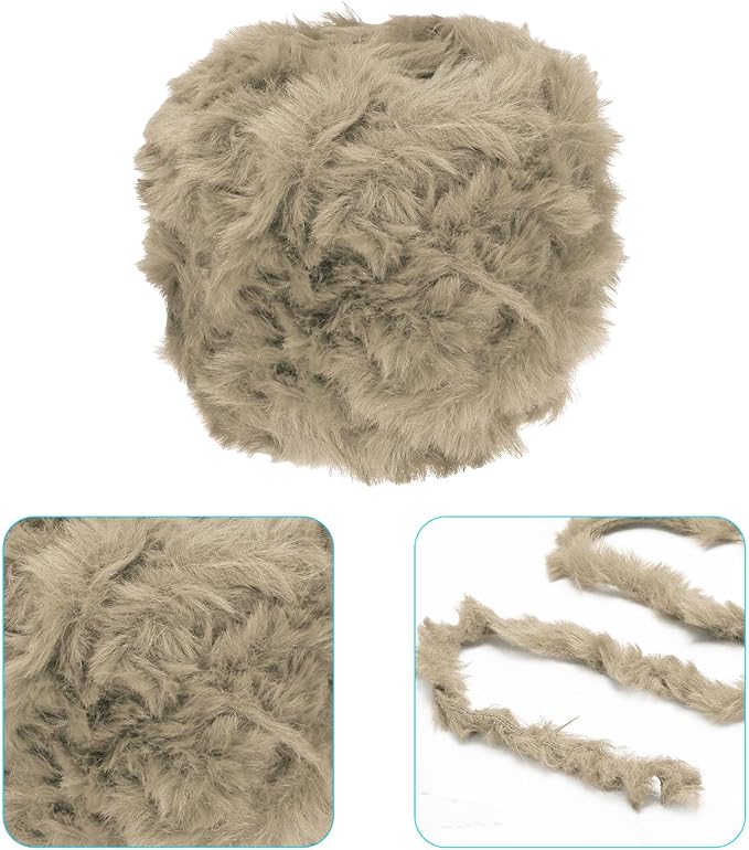 PATIKIL 70yds Faux Fur Yarn, Fuzzy Yarn Crochet Fluffy Soft Chunky Polyester Plush Fur Eyelash for Crocheting Knit Blanket Rug Sweater Scarf Hat Bear Craft, Camel