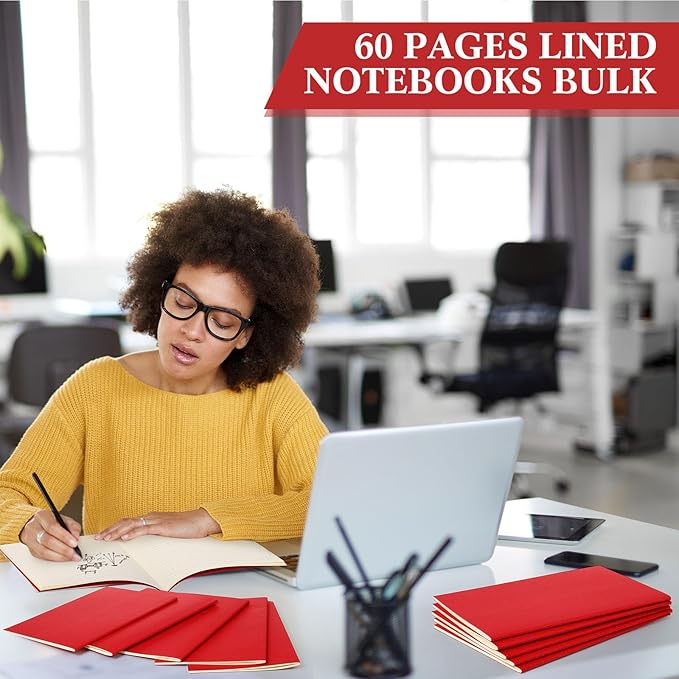 mimorou 100 pcs journals notebooks bulk - kraft softcover a5 small notebooks 5.5 inch x 8.3 inch notepads with 60 page 30 sheet for writing sketch travel office supplies(red,lined)