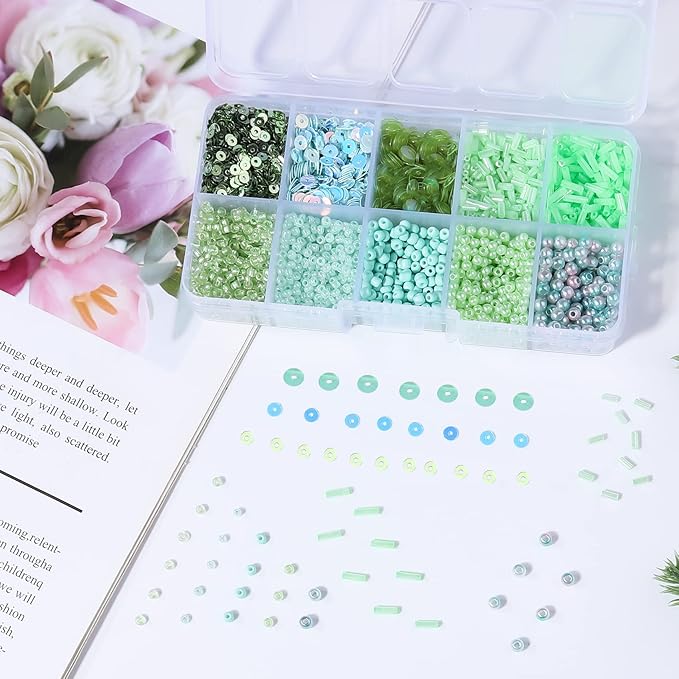 Assorted Beads for Jewelry Making, Glass Seed Bugle Tube Beads Loose Sequins Multiple Sizes for Crafts Sewing Jewelry Making