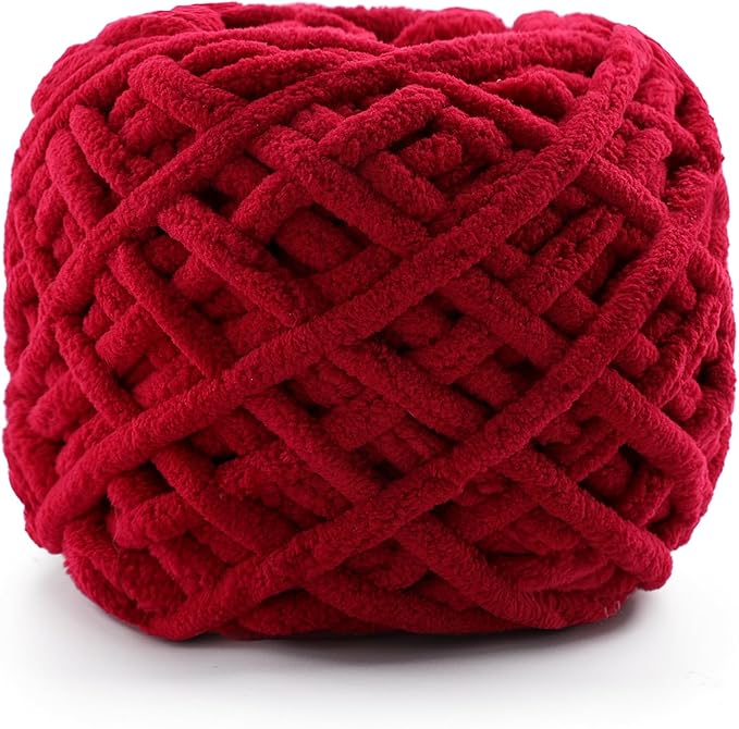 Chunky Chenille Yarn for Crocheting, Fluffy Baby Blanket Yarn for Crochet Sweater Shawl Scarf Gloves, Super Soft Amigurumi Plush Yarn 74 yds/3.5 oz (Jujube Red)